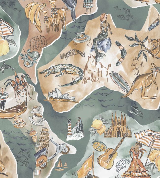 BMPP004-10A - Travel Map Wallpaper - Clay & Khaki - Brand McKenzie