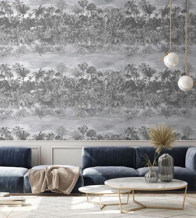 BMTD001-16A - Tropical Reflections Wallpaper - Black & White - Brand McKenzie