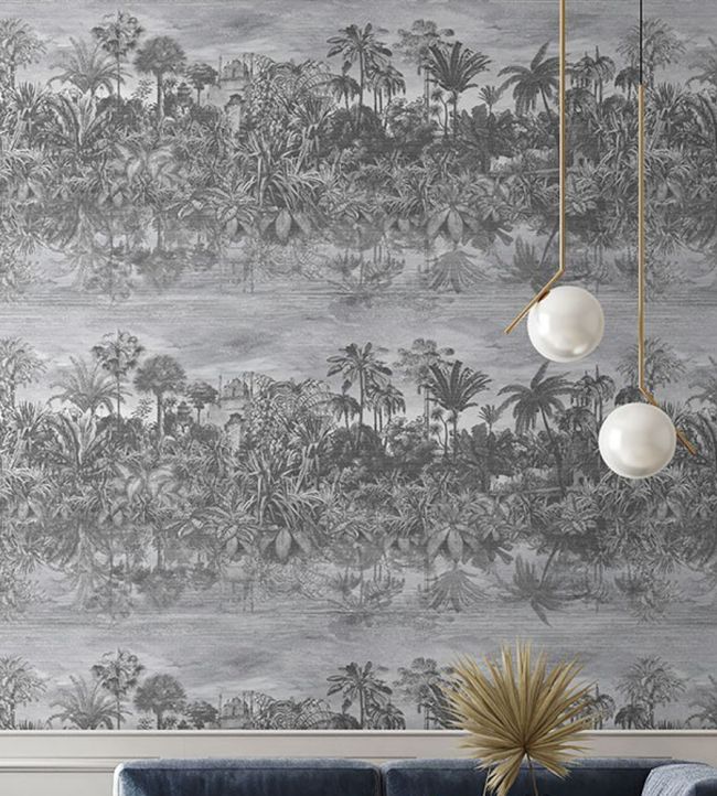 BMTD001-16A - Tropical Reflections Wallpaper - Black & White - Brand McKenzie