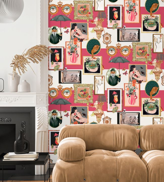BMWL005-03C - Connecting Frames Wallpaper - Cerise - Brand McKenzie