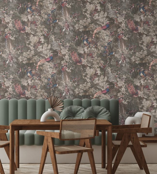 BMWL005-04B - Gentlemen Birds Wallpaper - Oak - Brand McKenzie