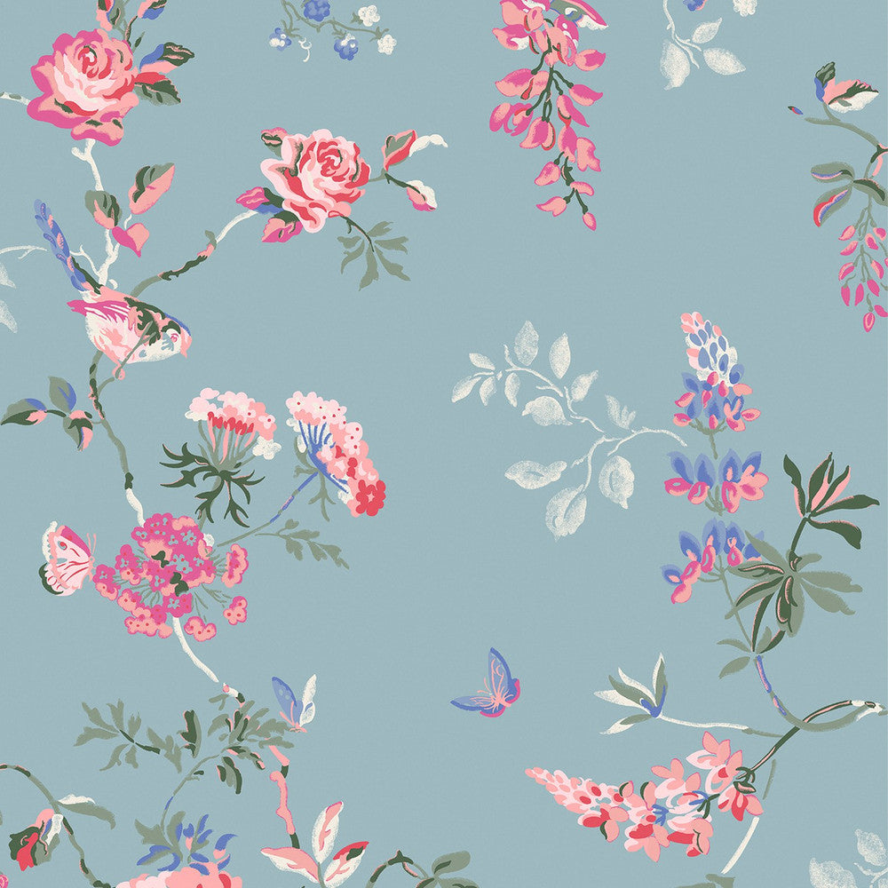 Birds & Roses Wallpaper - Blue - 25504 - Cath Kidston