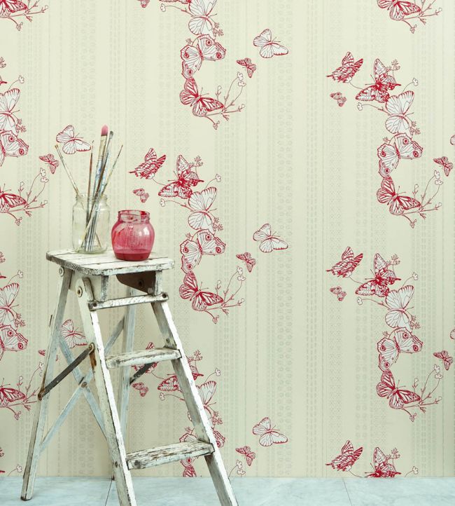 Bugs and Butterflies Wallpaper - Raspberry - BG0100 - 301 - Barneby Gates