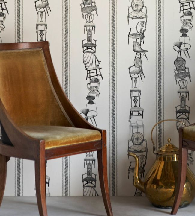 Chairs Wallpaper - Black on Parchment - BG0500 - 102 - Barneby Gates