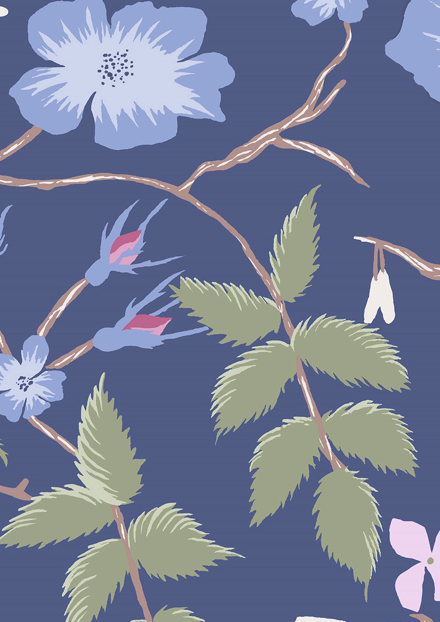 Cinda's Roses Wallpaper - Blue Yonder - Lewis & Wood