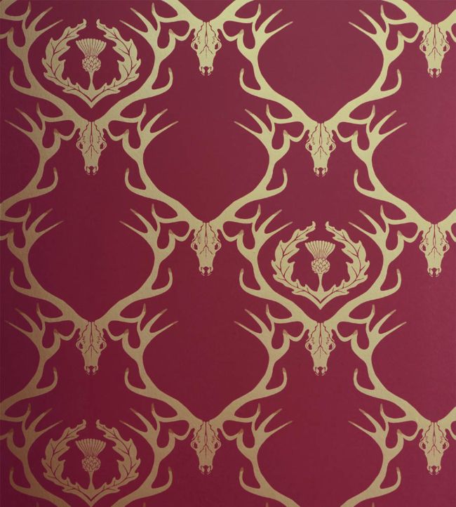 Deer Damask Wallpaper - Claret Gold - BG0100 - 402 - Barneby Gates