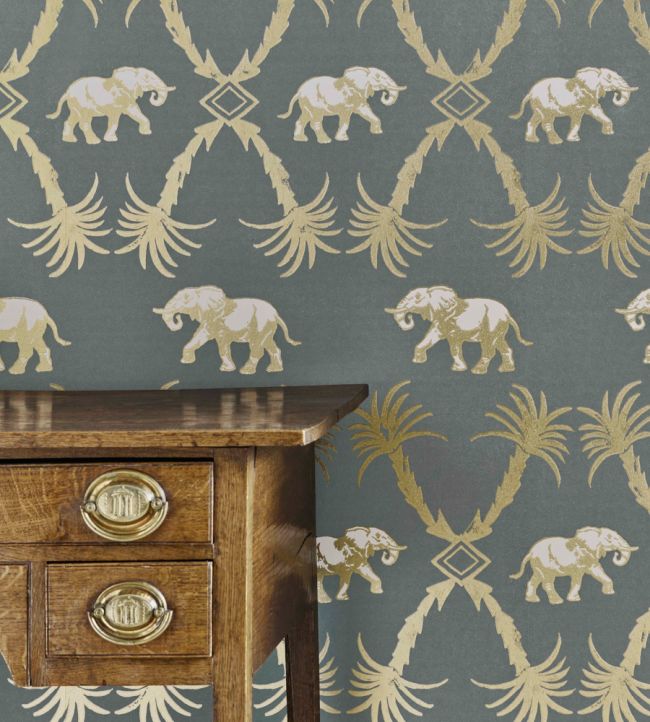 Elephant Palm Wallpaper - Gunmetal / Gold - BG2100201 - Barneby Gates