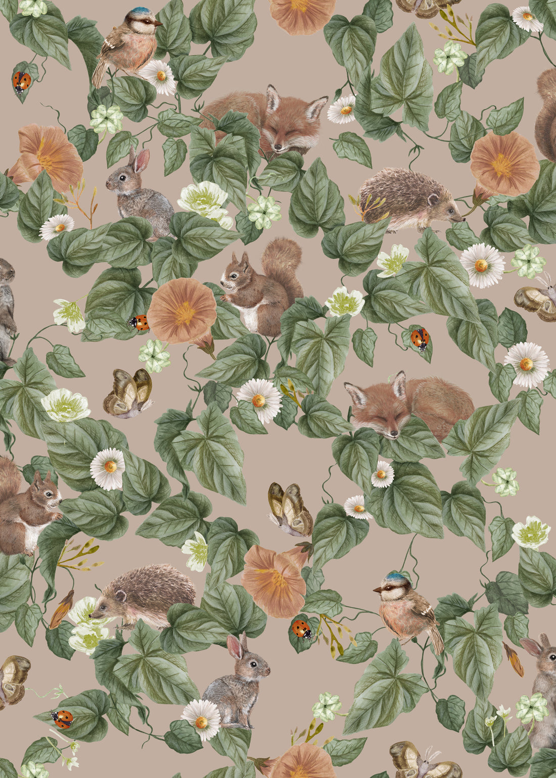 Forest Lullaby Nursery Wallpaper - Dusty Rose - Summer Gray