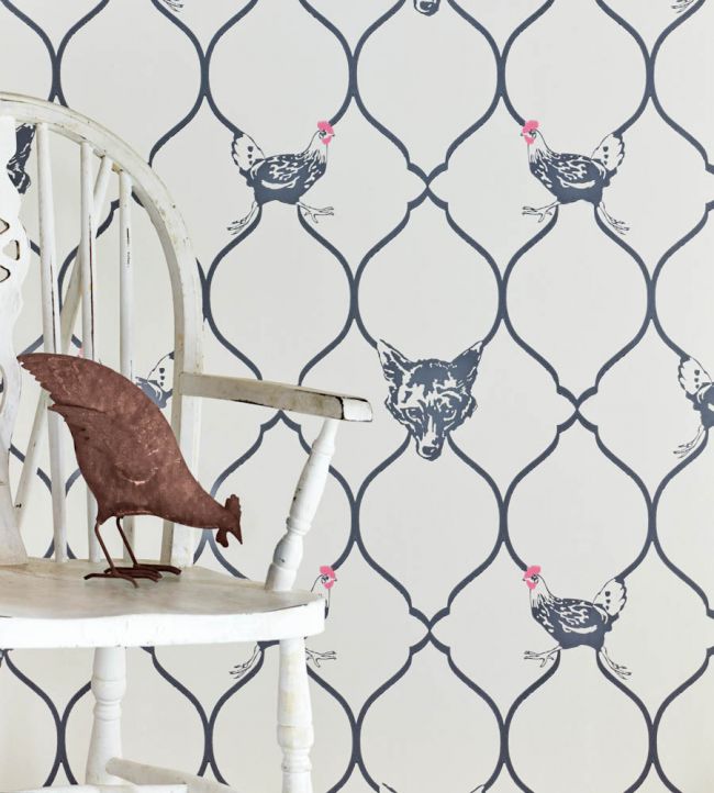 Fox And Hen Wallpaper - Charcoal on parchment - BG0900 - 102 - Barneby Gates