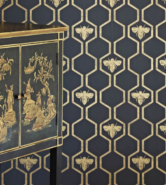 Honey Bees Wallpaper - Gold on Charcoal - BG0700 - 201 - Barneby Gates