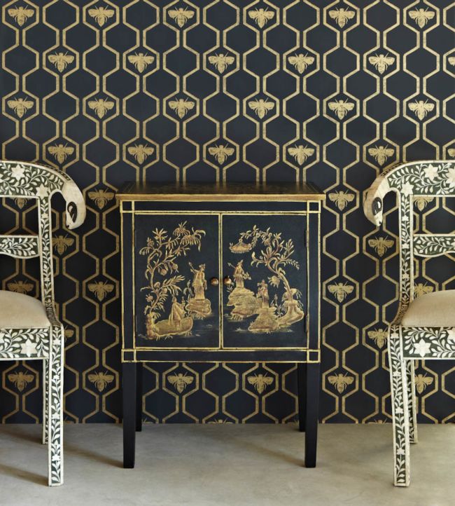 Honey Bees Wallpaper - Gold on Charcoal - BG0700 - 201 - Barneby Gates