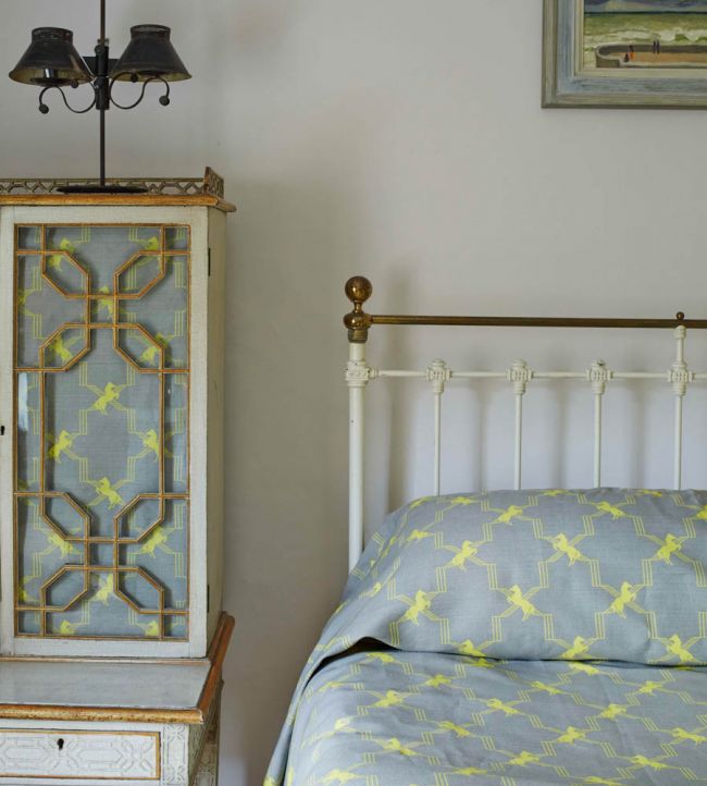 Horse Trellis Fabric - Acid Yellow On Grey - BGF020201 - Barneby Gates