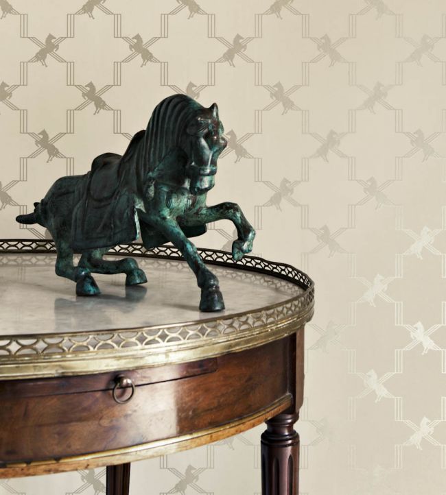 Horse Trellis Wallpaper - Metallic Stone - BG0500 - 202 - Barneby Gates