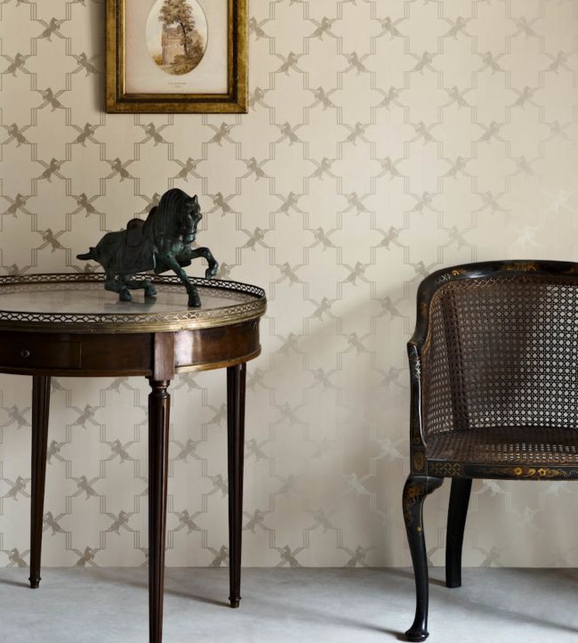 Horse Trellis Wallpaper - Metallic Stone - BG0500 - 202 - Barneby Gates