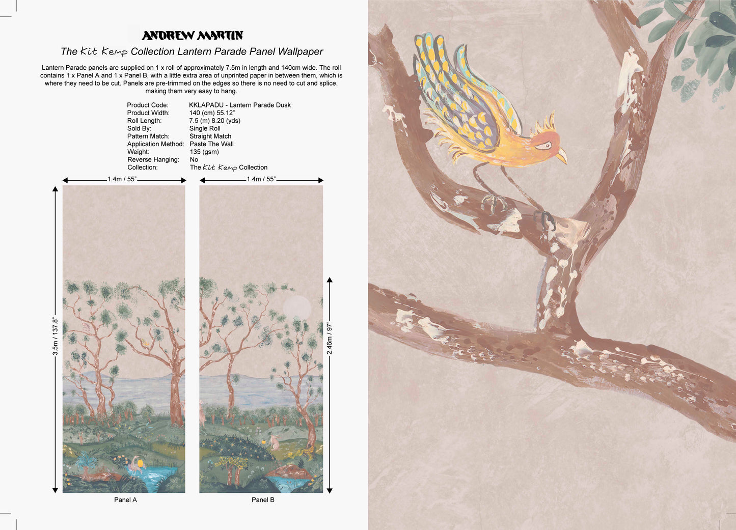 KKLAPADU - Lantern Parade Wallpaper - Plaster pink - Andrew Martin