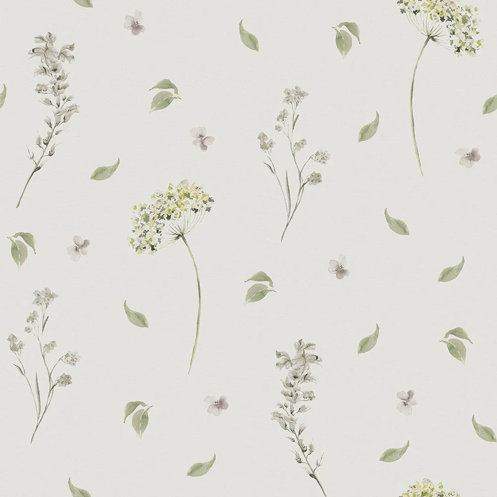 LAN100001 - Sweet Meadow Wallpaper - Sage Green on Linen Cream - Lucie Annabel