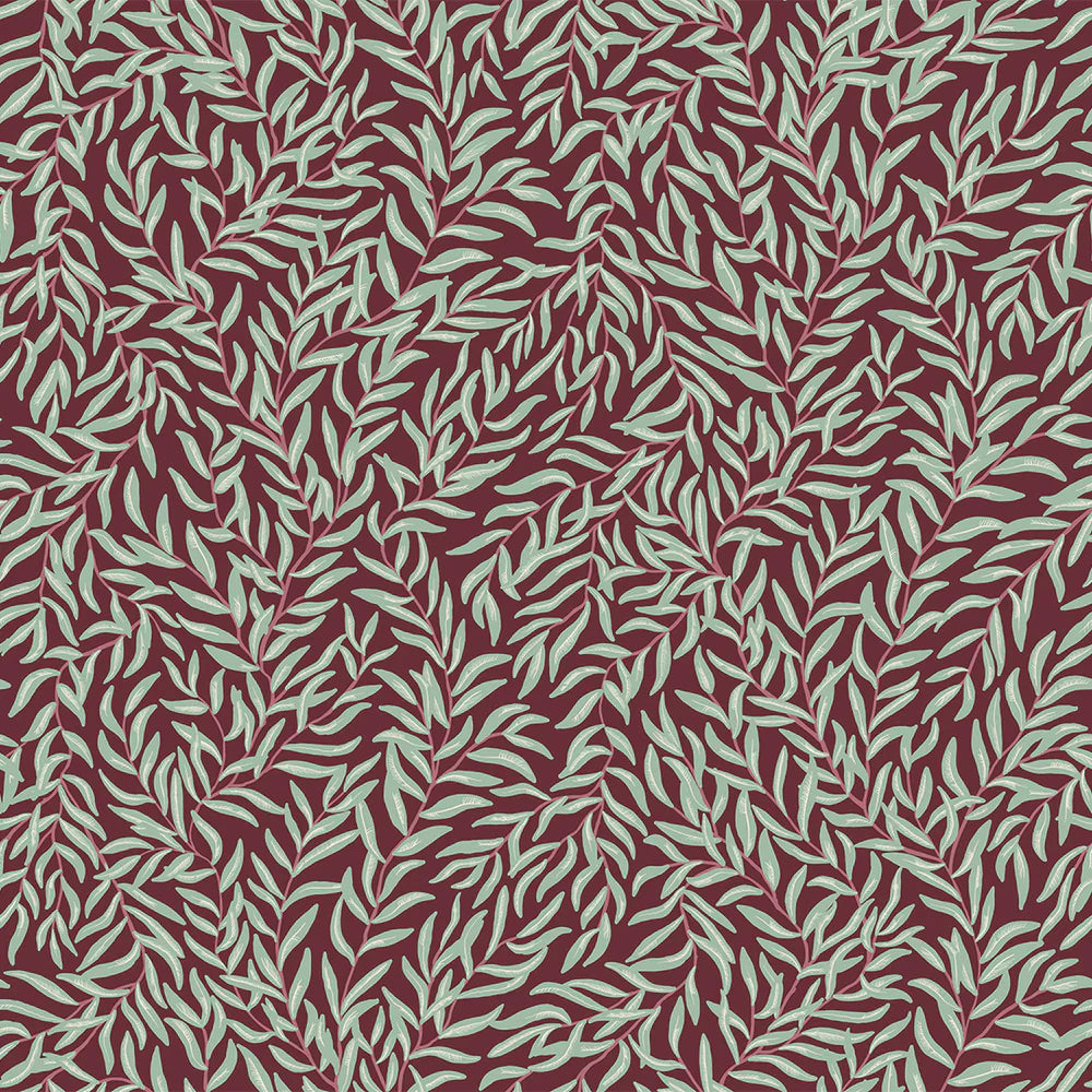 LAN100025 - Whimsical Willow Wallpaper - Seafoam Green on Fig - Lucie Annabel