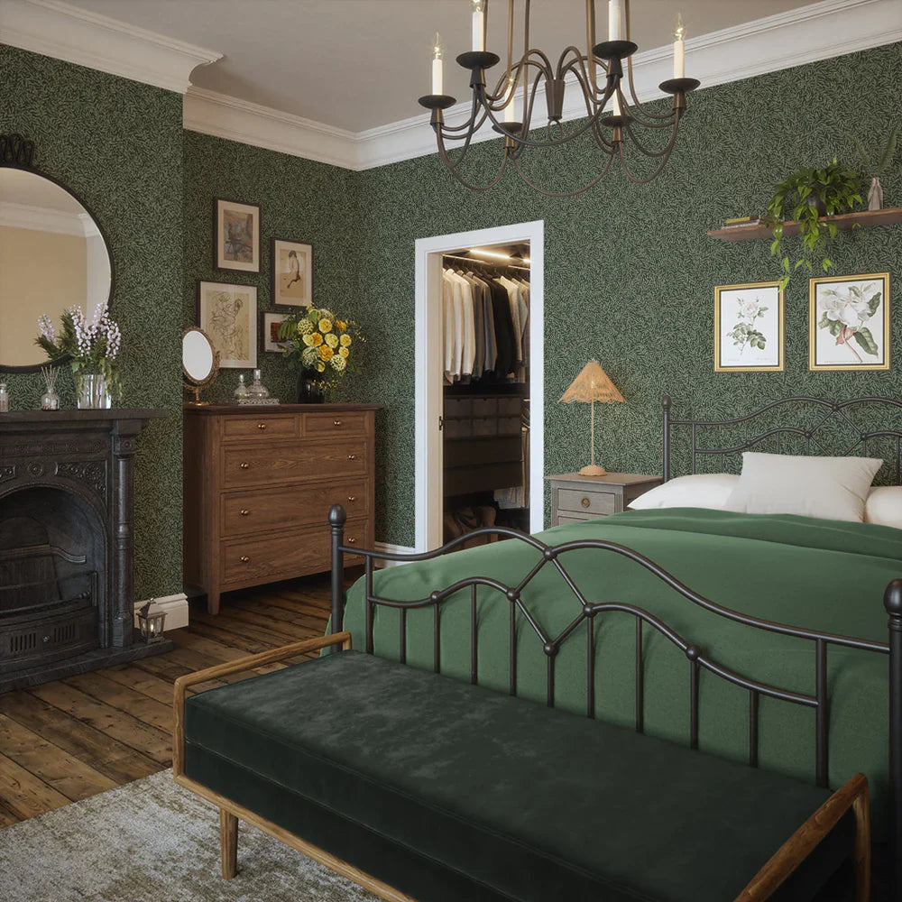 LAN100028 - Whimsical Willow Wallpaper - Bayleaf on Juniper Green - Lucie Annabel
