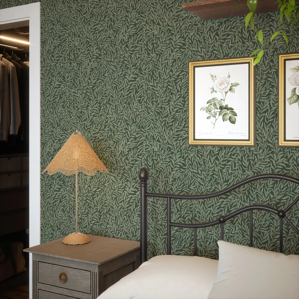 LAN100028 - Whimsical Willow Wallpaper - Bayleaf on Juniper Green - Lucie Annabel