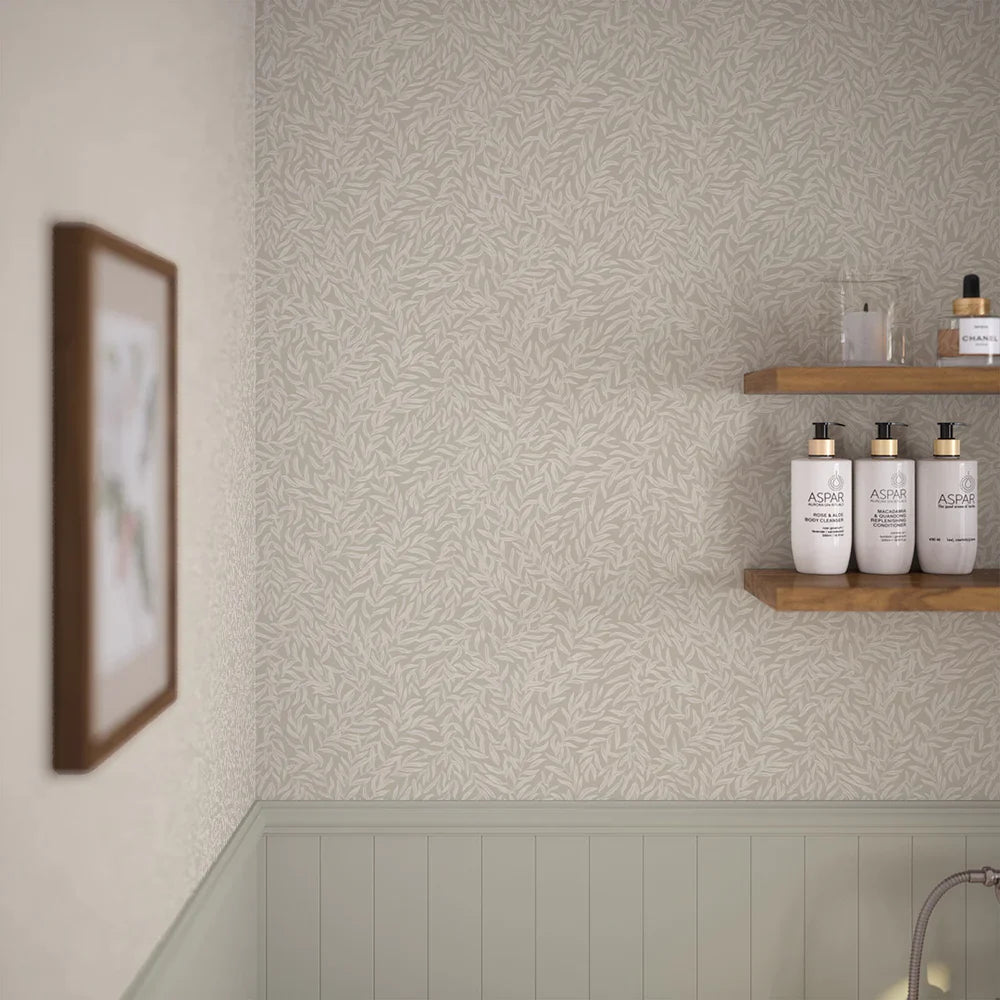 LAN100029 - Whimsical Willow Wallpaper - Vintage Cream on Stone - Lucie Annabel