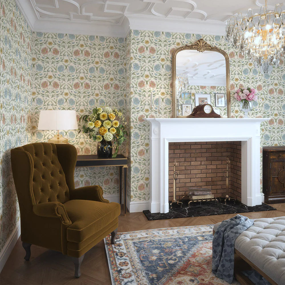 LAN100091 - Vintage Trellis Wallpaper - Summer Shades on Vintage Cream - Lucie Annabel