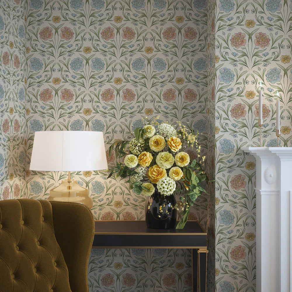 LAN100091 - Vintage Trellis Wallpaper - Summer Shades on Vintage Cream - Lucie Annabel