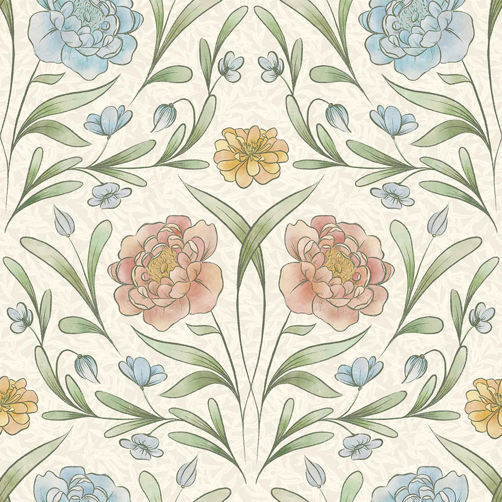 LAN100091 - Vintage Trellis Wallpaper - Summer Shades on Vintage Cream - Lucie Annabel