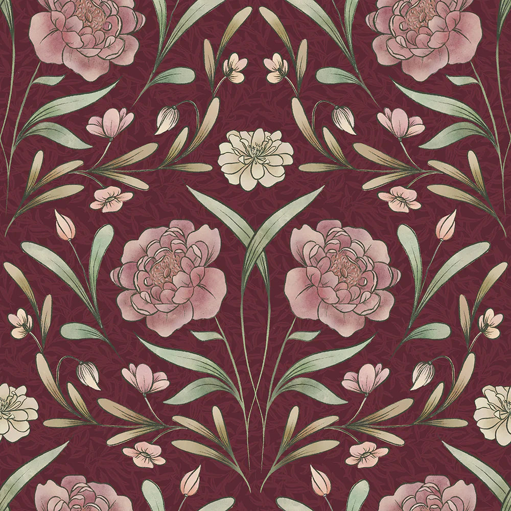 LAN100093 - Vintage Trellis Wallpaper - Pistachio & Mulberry on Fig - Lucie Annabel