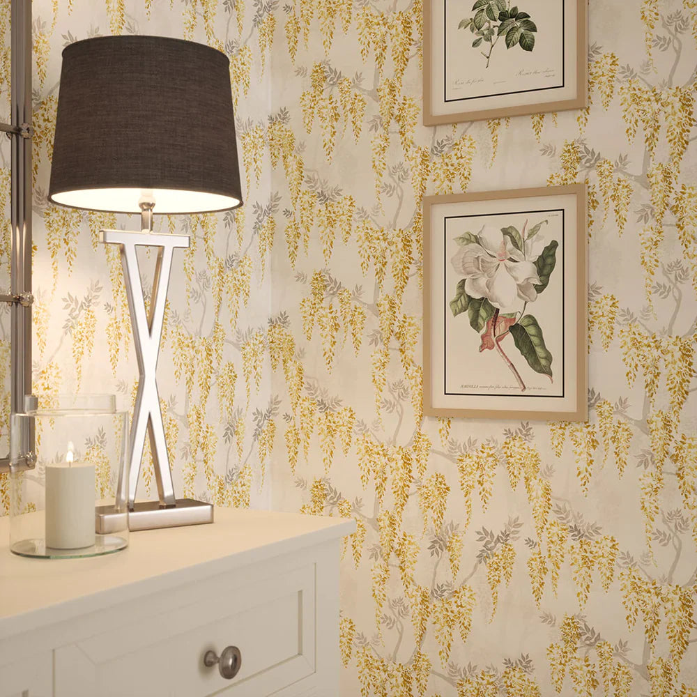 LAN100097 - Wisteria Lane Wallpaper - Summer Yellows & Vintage Grey - Lucie Annabel