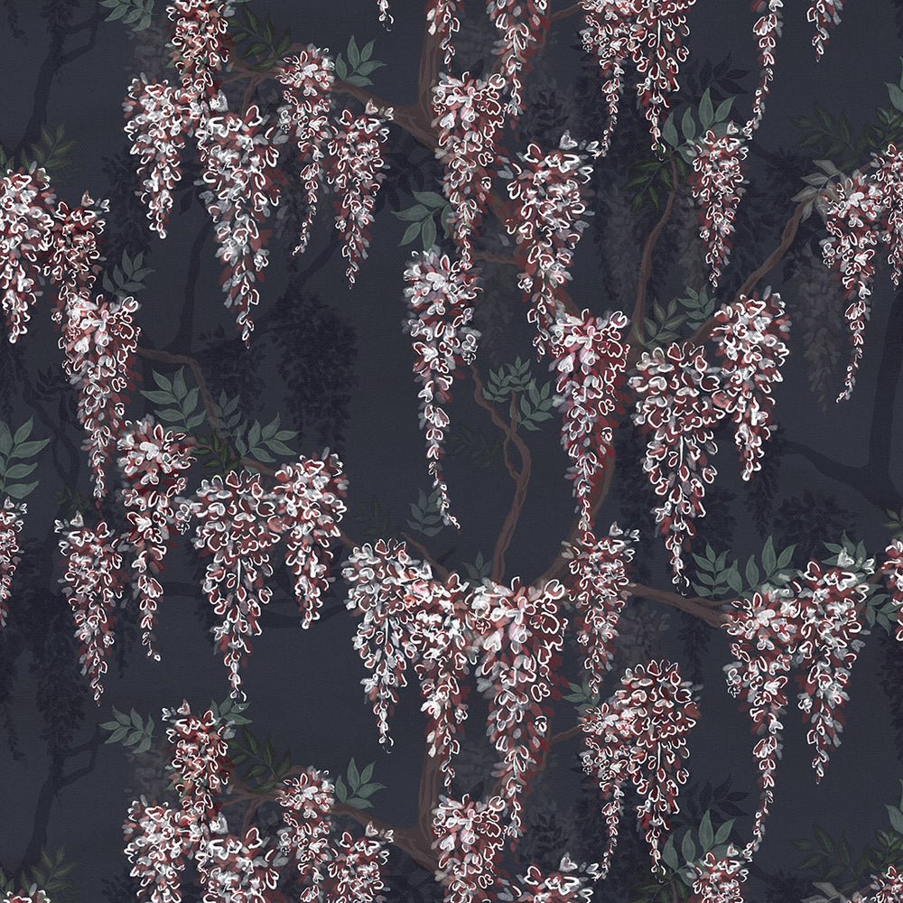 LAN100099 - Wisteria Lane Wallpaper - Classic Navy with Berry Pinks - Lucie Annabel