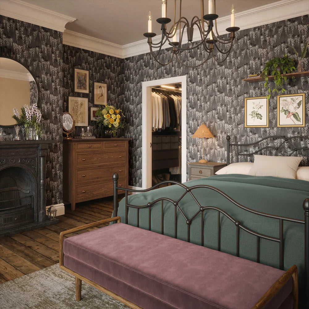 LAN100100 - Wisteria Lane Wallpaper - Shades of Charcoal with White - Lucie Annabel