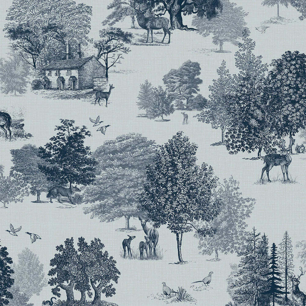 LAN100118 - Toile De Jouy Wallpaper - Ink Blue - Lucie Annabel