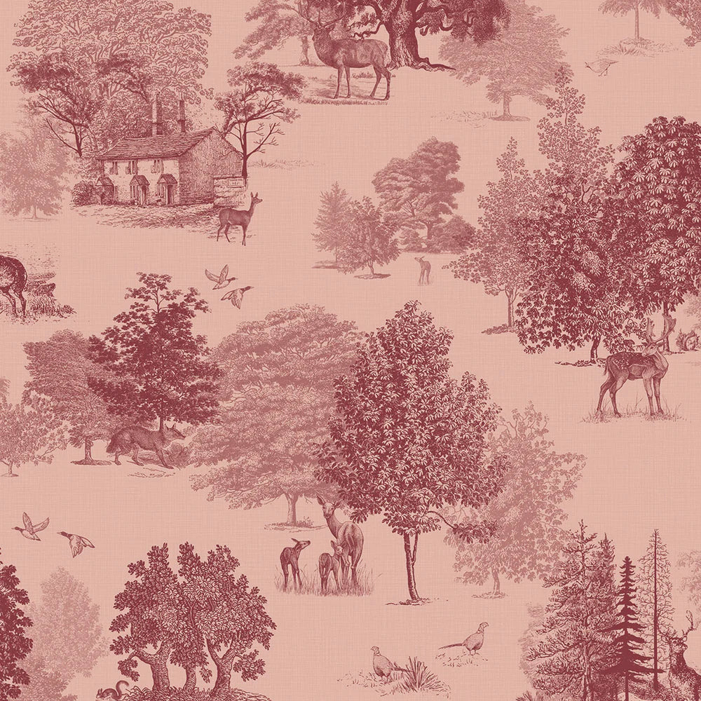 LAN100119 - Toile De Jouy Wallpaper - Red Berry - Lucie Annabel