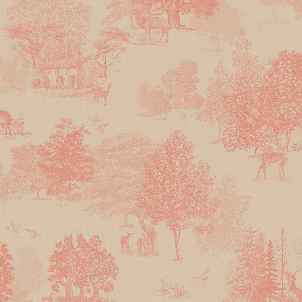 LAN100120 - Toile De Jouy Wallpaper - Coral - Lucie Annabel
