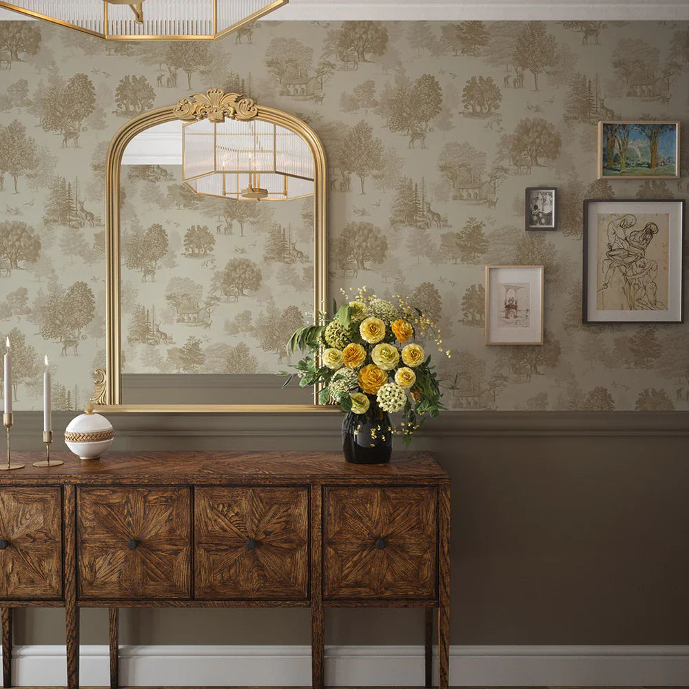 LAN100121 - Toile De Jouy Wallpaper - Sandstorm - Lucie Annabel
