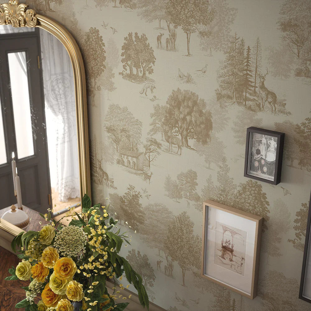 LAN100121 - Toile De Jouy Wallpaper - Sandstorm - Lucie Annabel