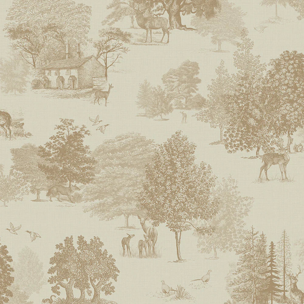 LAN100121 - Toile De Jouy Wallpaper - Sandstorm - Lucie Annabel