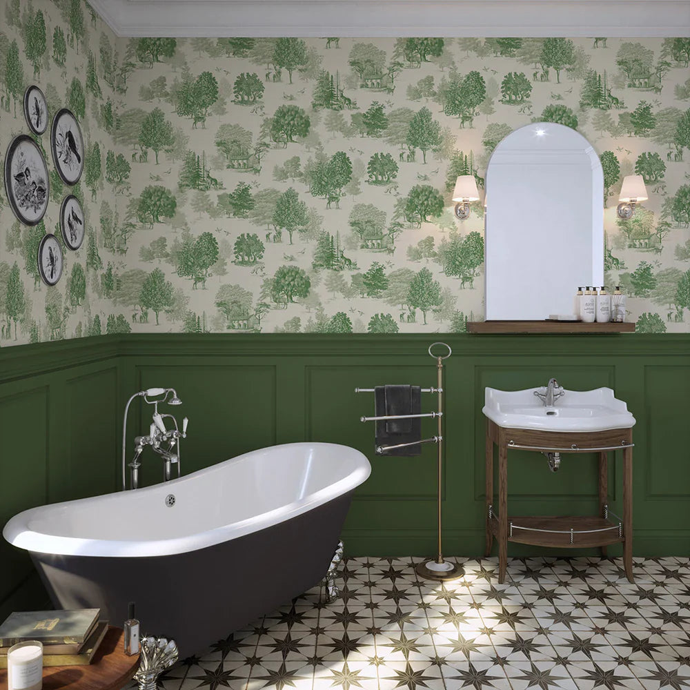 LAN100122 - Toile De Jouy Wallpaper - Fern Green - Lucie Annabel
