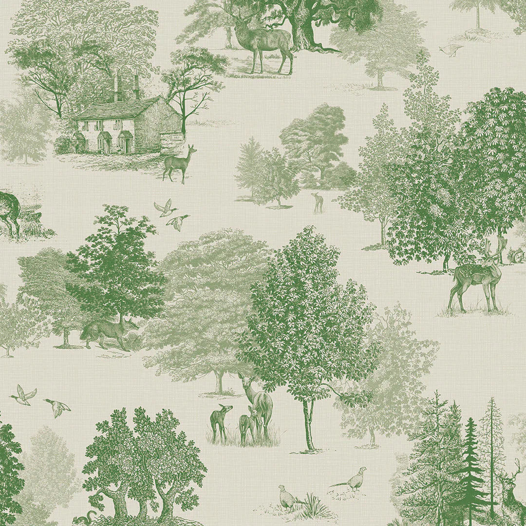LAN100122 - Toile De Jouy Wallpaper - Fern Green - Lucie Annabel
