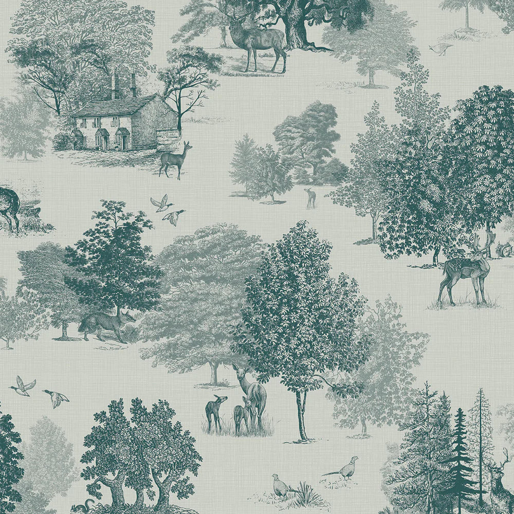 LAN100123 - Toile De Jouy Wallpaper - Deep Teal - Lucie Annabel