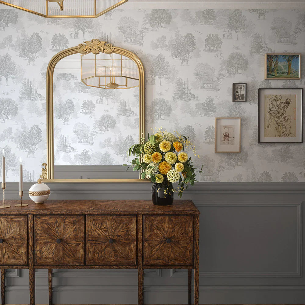 LAN100124 - Toile De Jouy Wallpaper - Greige - Lucie Annabel