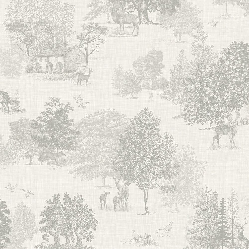 LAN100124 - Toile De Jouy Wallpaper - Greige - Lucie Annabel