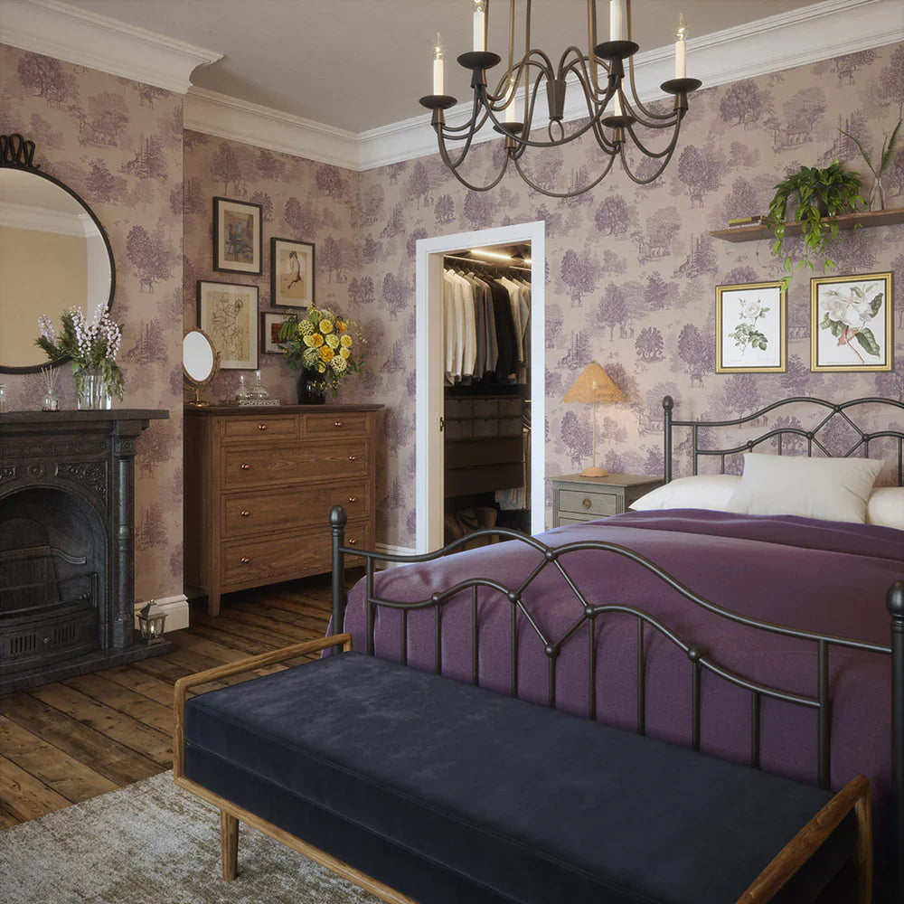 LAN100125 - Toile De Jouy Wallpaper - Lavender - Lucie Annabel