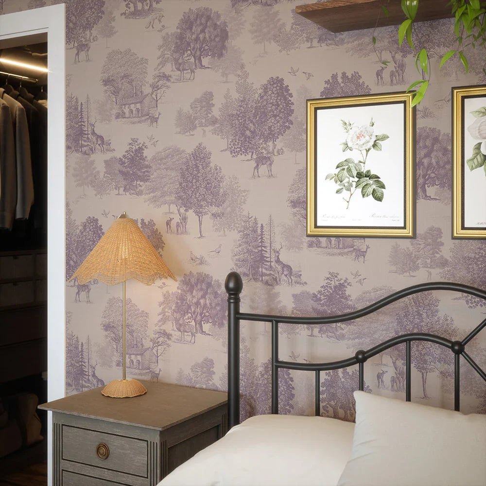 LAN100125 - Toile De Jouy Wallpaper - Lavender - Lucie Annabel