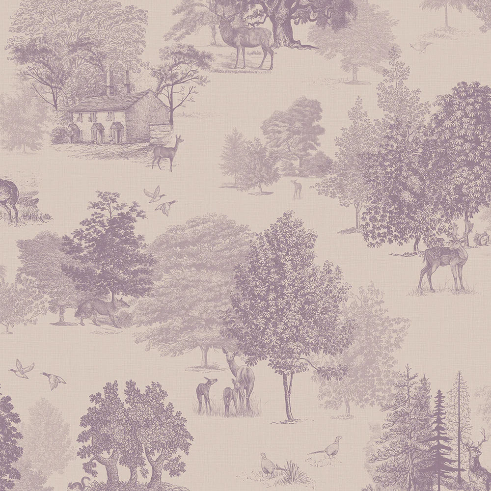 LAN100125 - Toile De Jouy Wallpaper - Lavender - Lucie Annabel