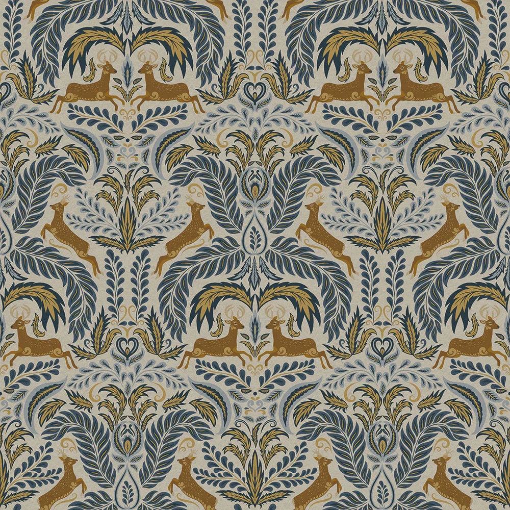 LAN100126 - The Endearing Deer Wallpaper - Winter Blue - Lucie Annabel