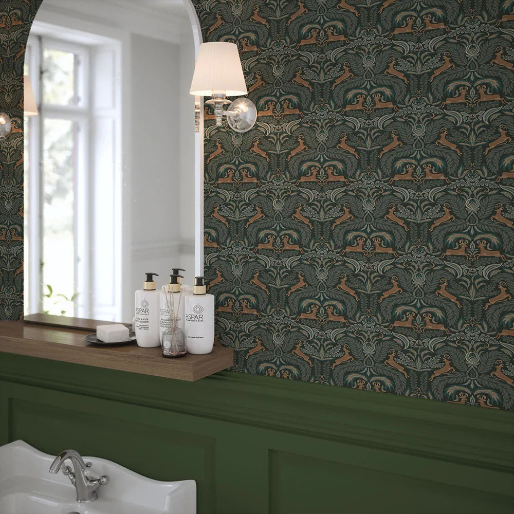 LAN100128 - The Endearing Deer Wallpaper - Shades of Green - Lucie Annabel