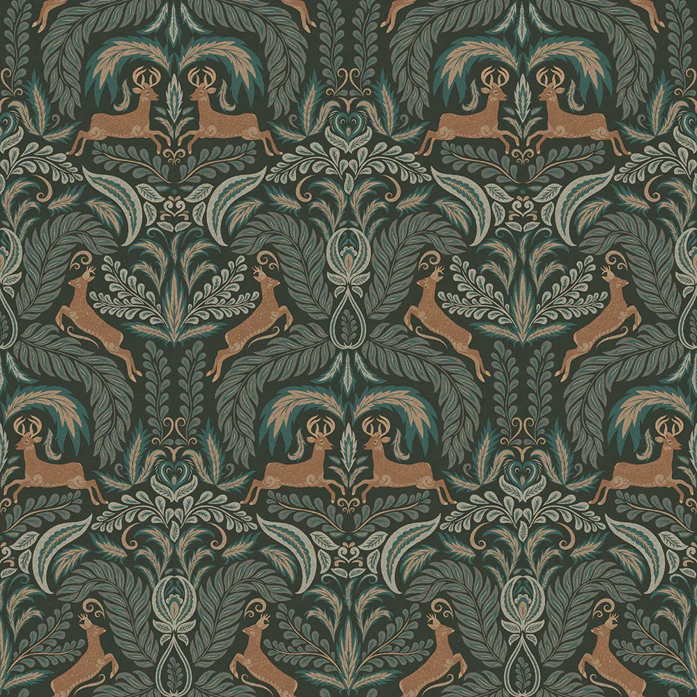 LAN100128 - The Endearing Deer Wallpaper - Shades of Green - Lucie Annabel