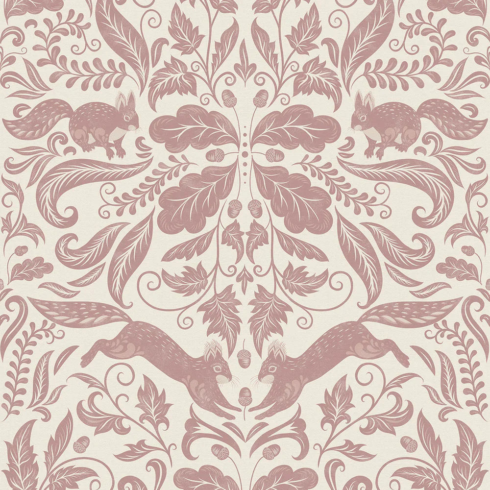 LAN100130 - The Secret Squirrel Wallpaper - Rosewood - Lucie Annabel