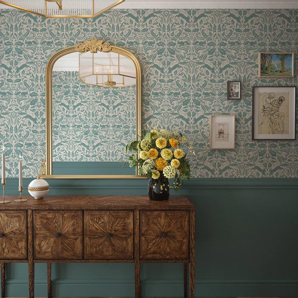 LAN100131 - The Secret Squirrel Wallpaper - Teal - Lucie Annabel